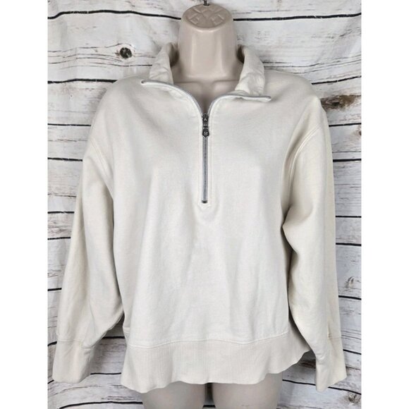 AYR Cream Quarter Zip Pullover Womens L 100% Cotton Fleece - Picture 1 of 7